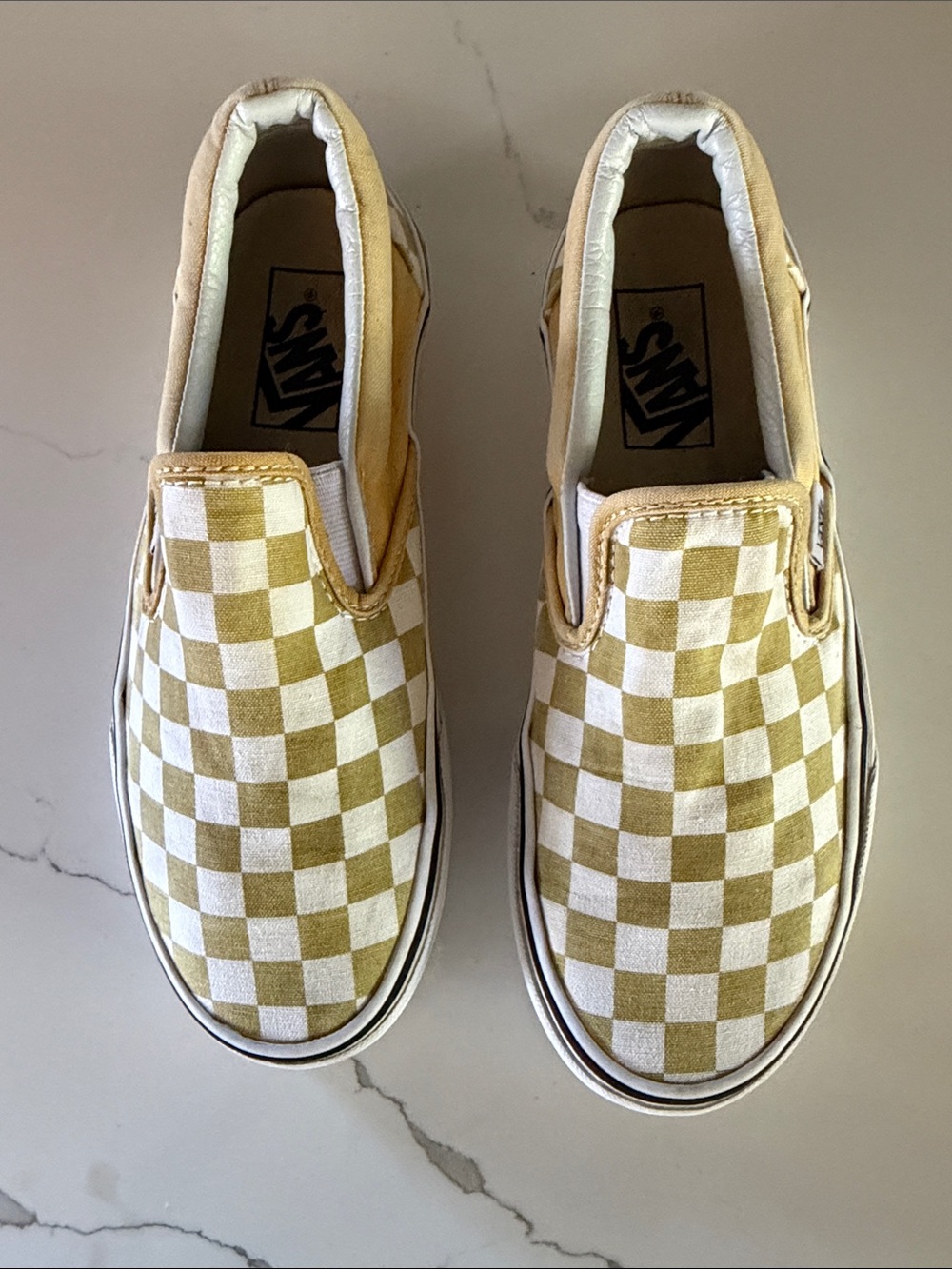 Vans Women's Classic Checkerboard Slip-On Sneakers in Gold/White M 4.5/W 6 - Picture 3 of 8